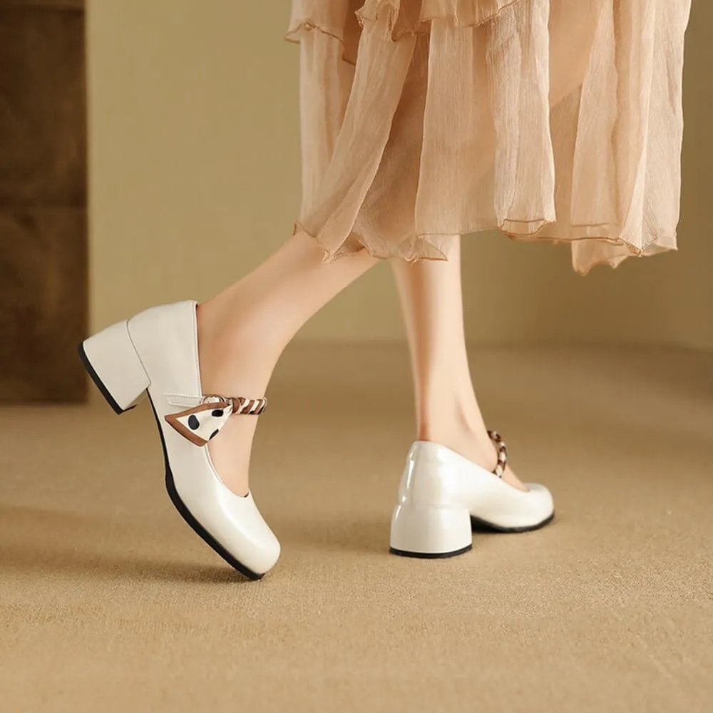 Big Size Women's Patent Leather Lolita Shoes Polka Dot Ribbon Mary Jane Platform Chunky Heeled Pumps Comfort Square Toe Dressy Shoes for Wedding Work Office