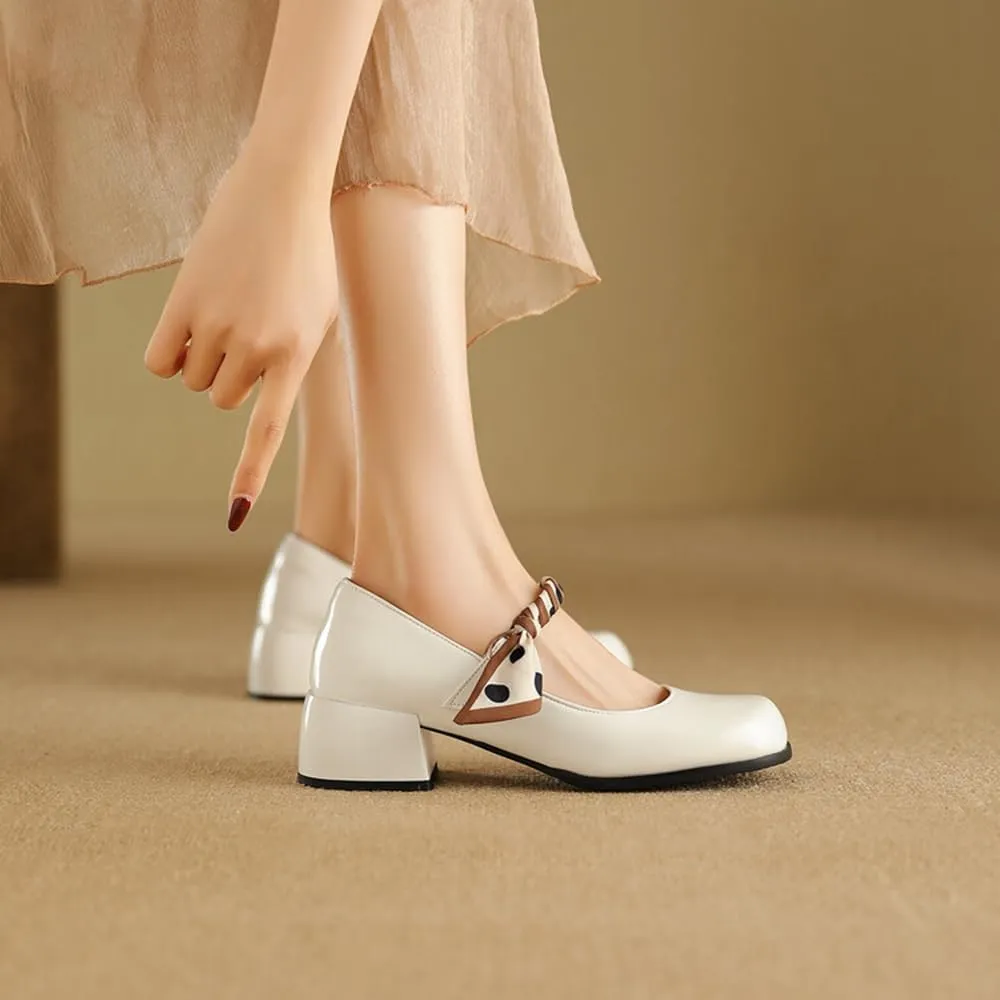 Big Size Women's Patent Leather Lolita Shoes Polka Dot Ribbon Mary Jane Platform Chunky Heeled Pumps Comfort Square Toe Dressy Shoes for Wedding Work Office
