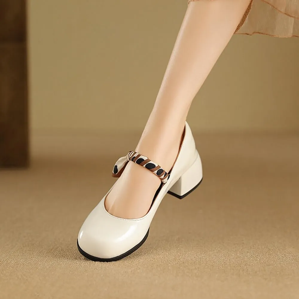 Big Size Women's Patent Leather Lolita Shoes Polka Dot Ribbon Mary Jane Platform Chunky Heeled Pumps Comfort Square Toe Dressy Shoes for Wedding Work Office