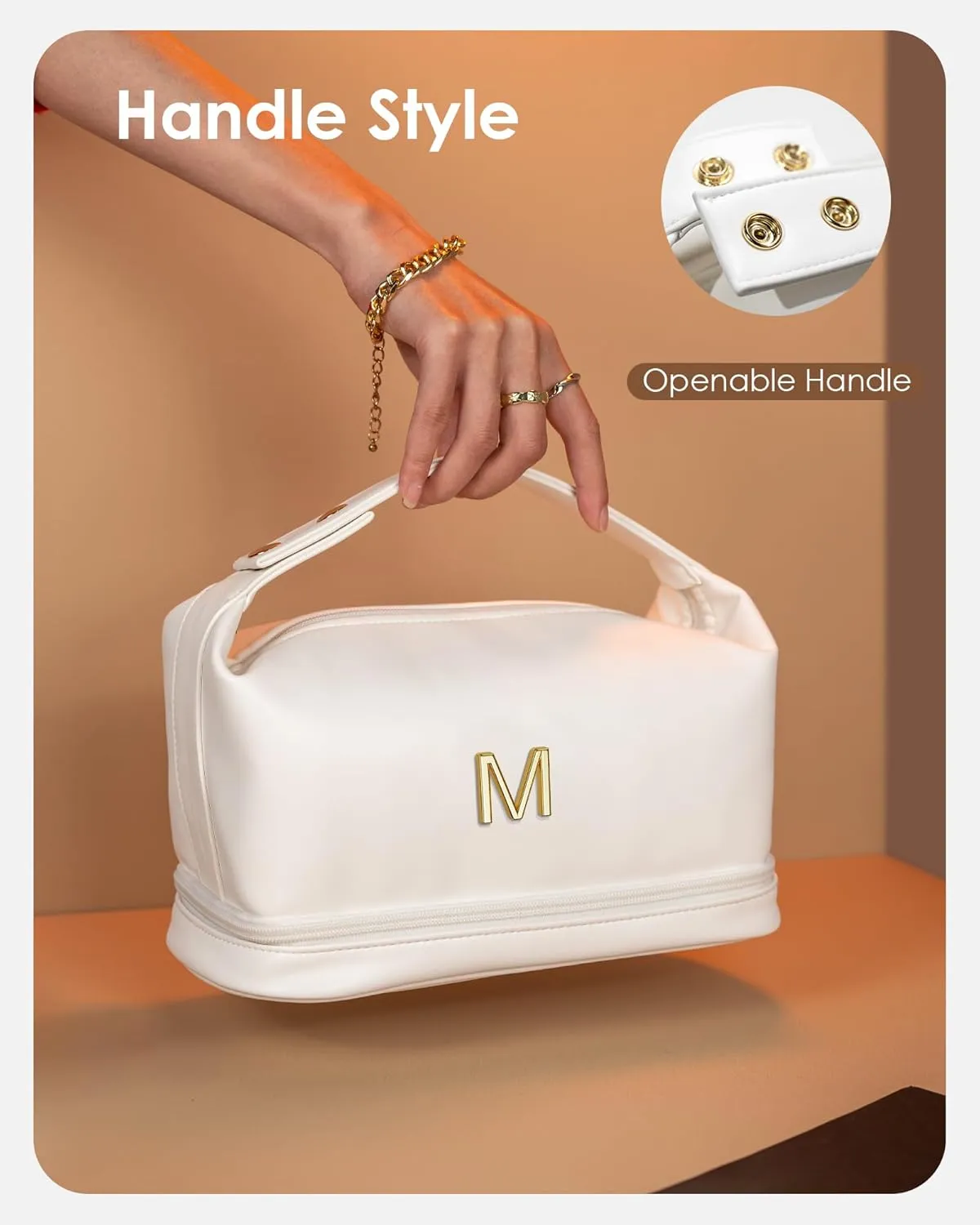 Birthday Gifts for Women, Personalized Makeup Bag with Handle, Initial Double Layer Cosmetic Bag with Makeup Brush Organizer, Gifts for Friends Female Mom-Graduation Gift for Teens Girls