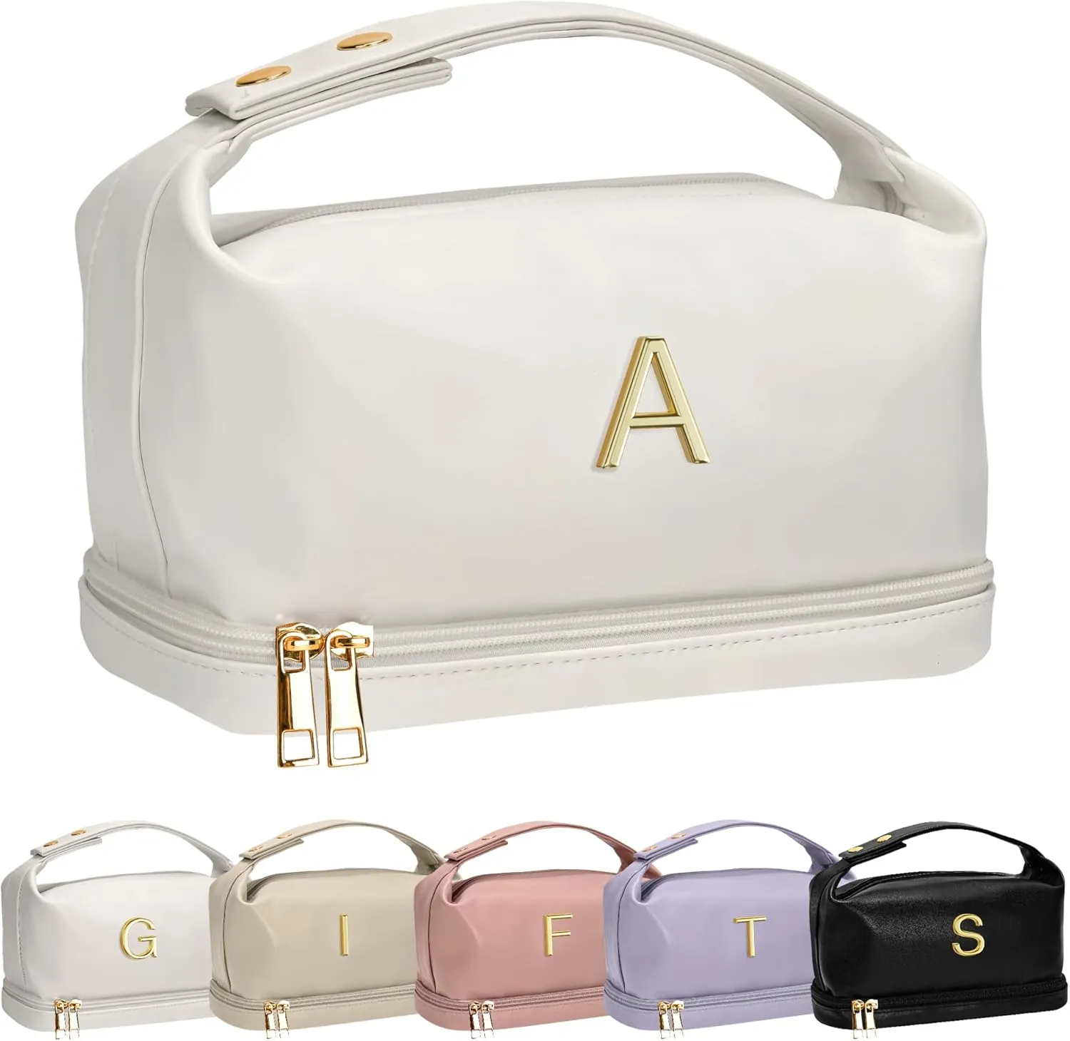 Birthday Gifts for Women, Personalized Makeup Bag with Handle, Initial Double Layer Cosmetic Bag with Makeup Brush Organizer, Gifts for Friends Female Mom-Graduation Gift for Teens Girls