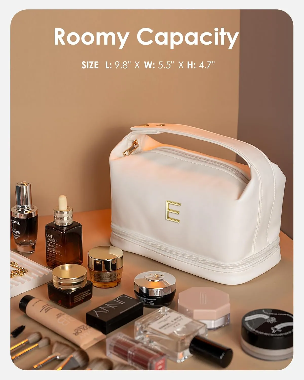 Birthday Gifts for Women, Personalized Makeup Bag with Handle, Initial Double Layer Cosmetic Bag with Makeup Brush Organizer, Gifts for Friends Female Mom-Graduation Gift for Teens Girls