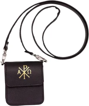 Black Calf Grained Genuine Leather Pyx Case | Red Velveteen Lining | Removable Strap | Christian Eucharistic Ministry Accessory | Great Catholic Gift for Ordination