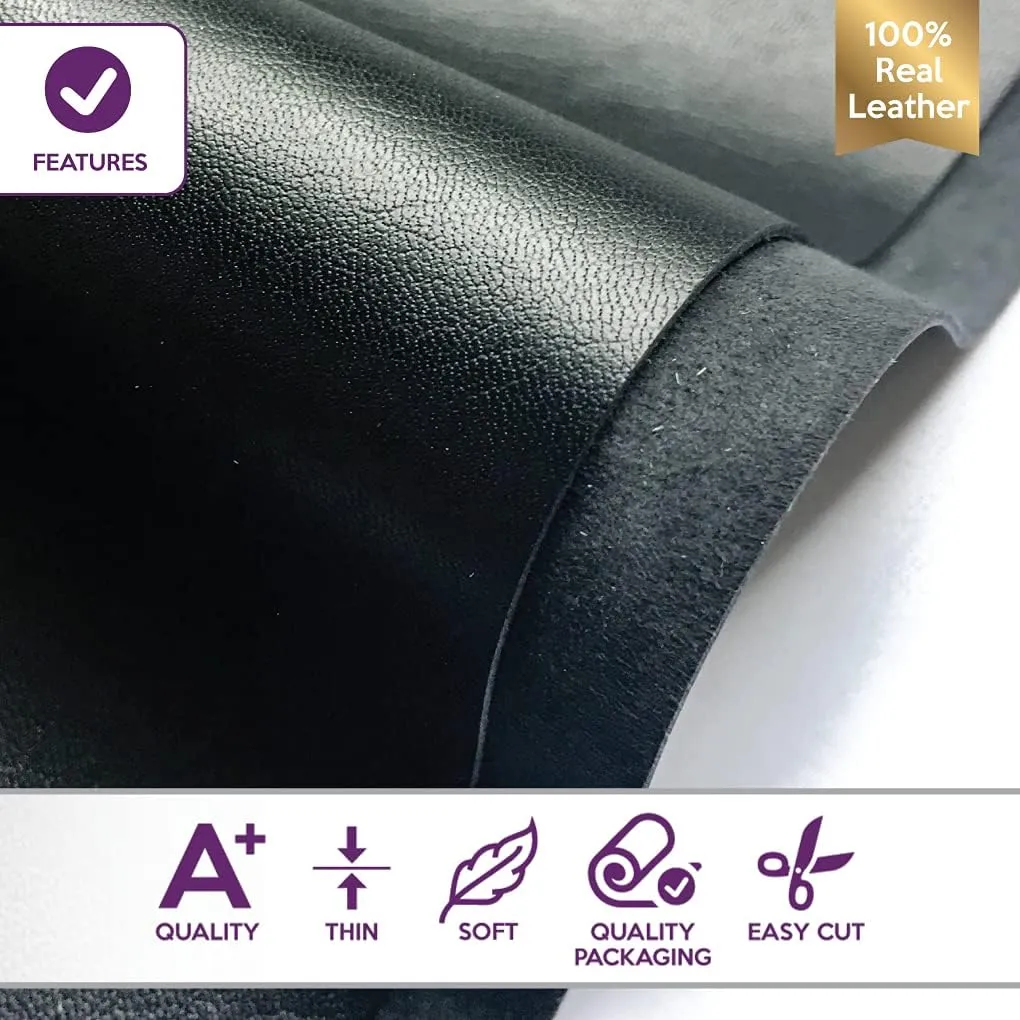 Black Genuine Leather for Crafts: Real Black Lambskin Leather Sheet for Crafting, Sewing and Personalized Leather Projects (Black, 12x24In/~2oz)