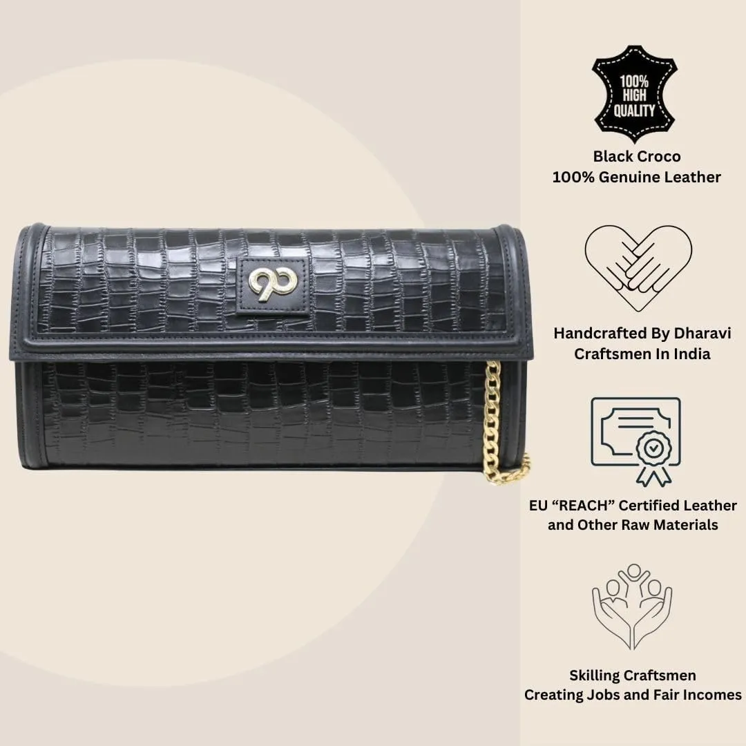 Black Kaya Clutch Bag in Premium Genuine Leather