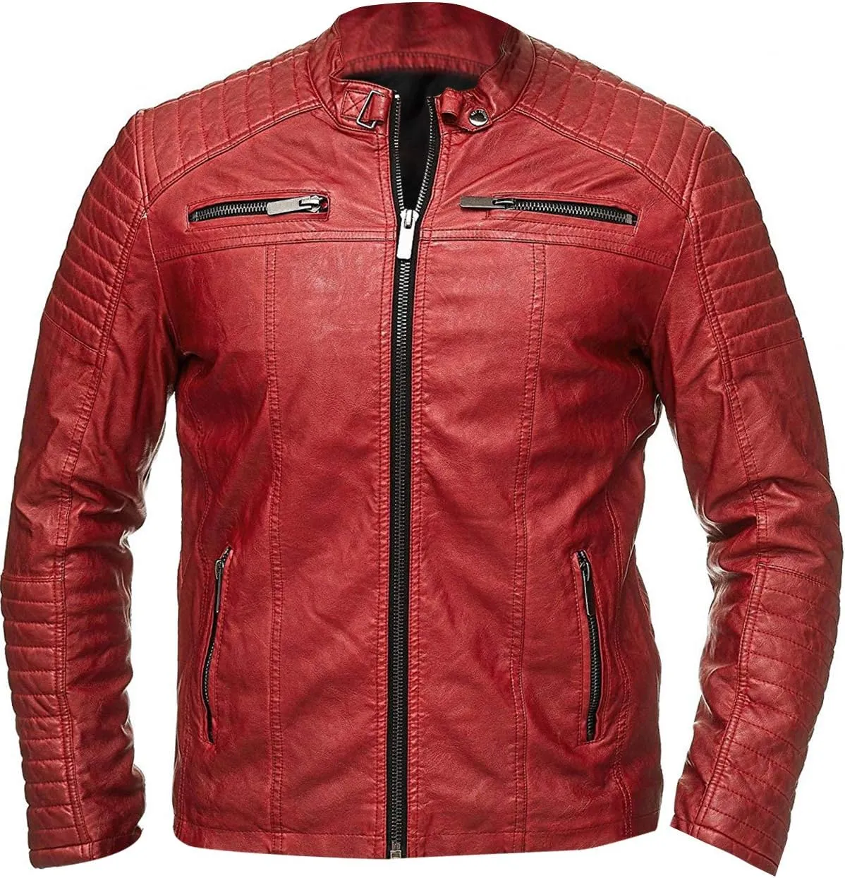 Black Leather Jacket Men - Black Real Lambskin Mens Motorcycle Jacket