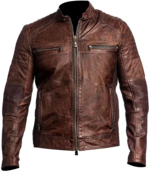 Black Leather Jacket Men - Black Real Lambskin Mens Motorcycle Jacket