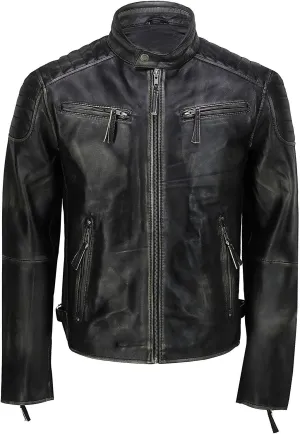Black Leather Jacket Men - Black Real Lambskin Mens Motorcycle Jacket