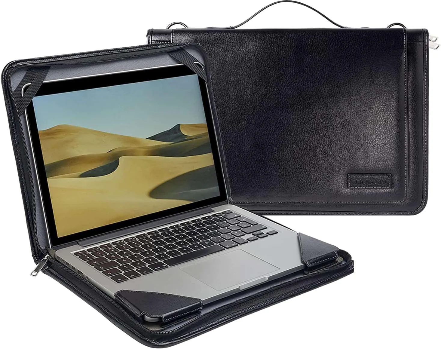 Black Leather Laptop Messenger Case - Compatible with Gateway Touchscreen 11.6 HD 2-in-1 Convertible Laptop