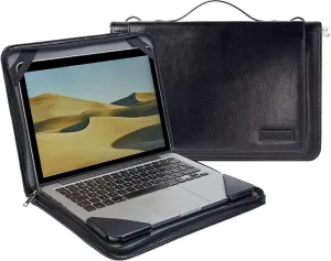 Black Leather Laptop Messenger Case - Compatible with Gateway Touchscreen 11.6 HD 2-in-1 Convertible Laptop