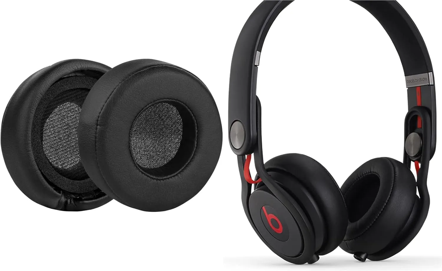 Black Leather Replacement Ear Pads Compatible with Beats Mixr On-Ear Headphones (Black)