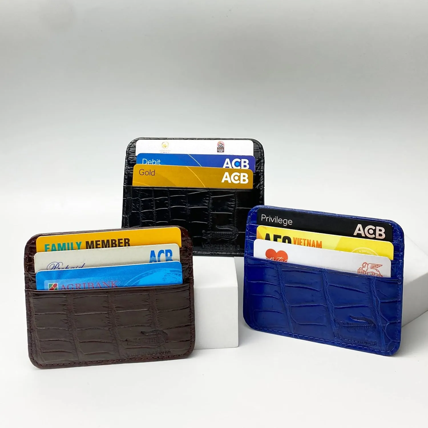 Black Minimalist Credit Card Holder Alligator Leather RFID Blocking Slim Front Pocket Small Wallet for Men & Women Thin Crocodile Bussiness Travel ID Case Handmade BLACK-CARD-11