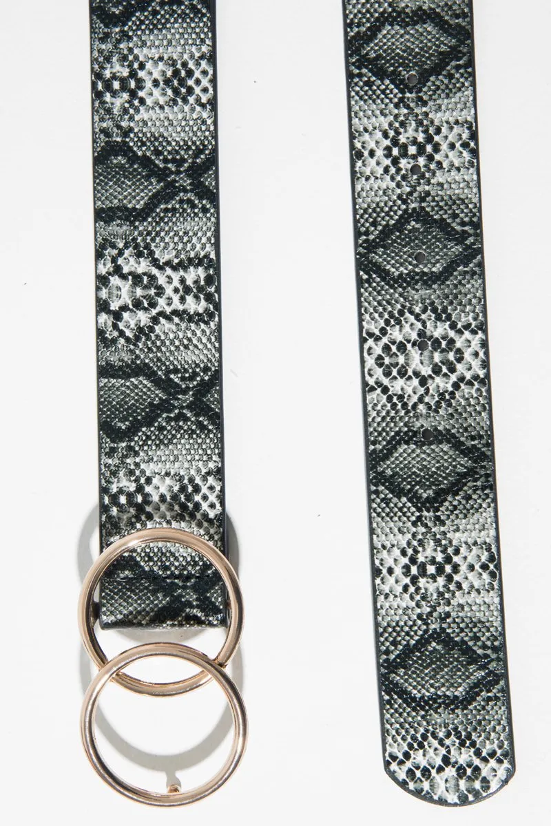 Black Snake Print Circle Buckle Belt  - Jaley
