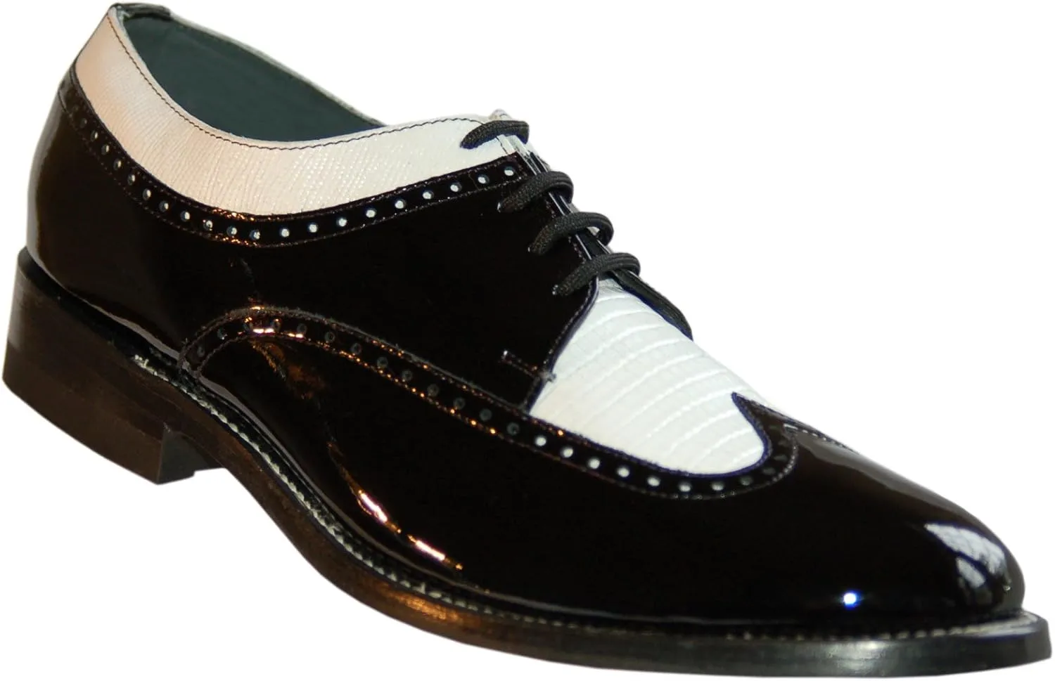 Black White Wingtip Spectator Vintage Style Two Tone Leather Shoes with Leather Soles