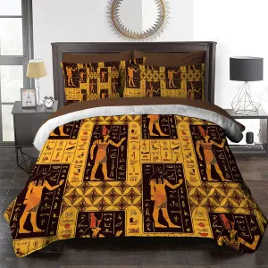 BlessLiving Ancient Bed in A Bag Egyptian God Hieroglyph Bedding Sets King with Comforter 8 Piece Black and Gold - 1 Comforter, 2 Shams, 1 Flat Sheet, 1 Fitted Sheet, 2 Pillowcase, 1 Cushion Cover