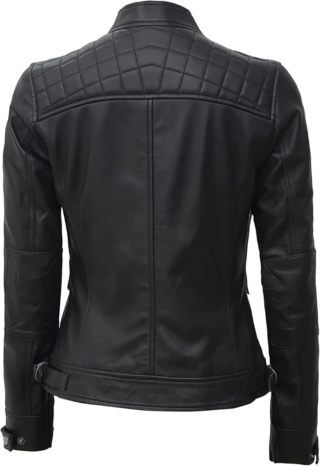 Blingsoul Leather Jacket Women - Quilted Cafe Racer Style Womens Leather Jackets