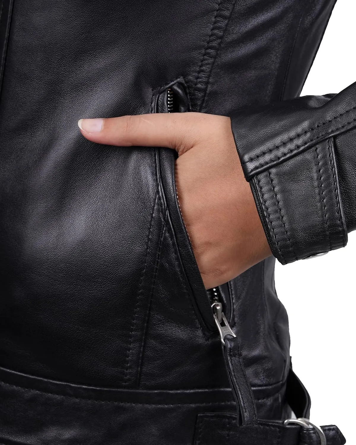 Blingsoul Leather Jacket Women - Quilted Cafe Racer Style Womens Leather Jackets