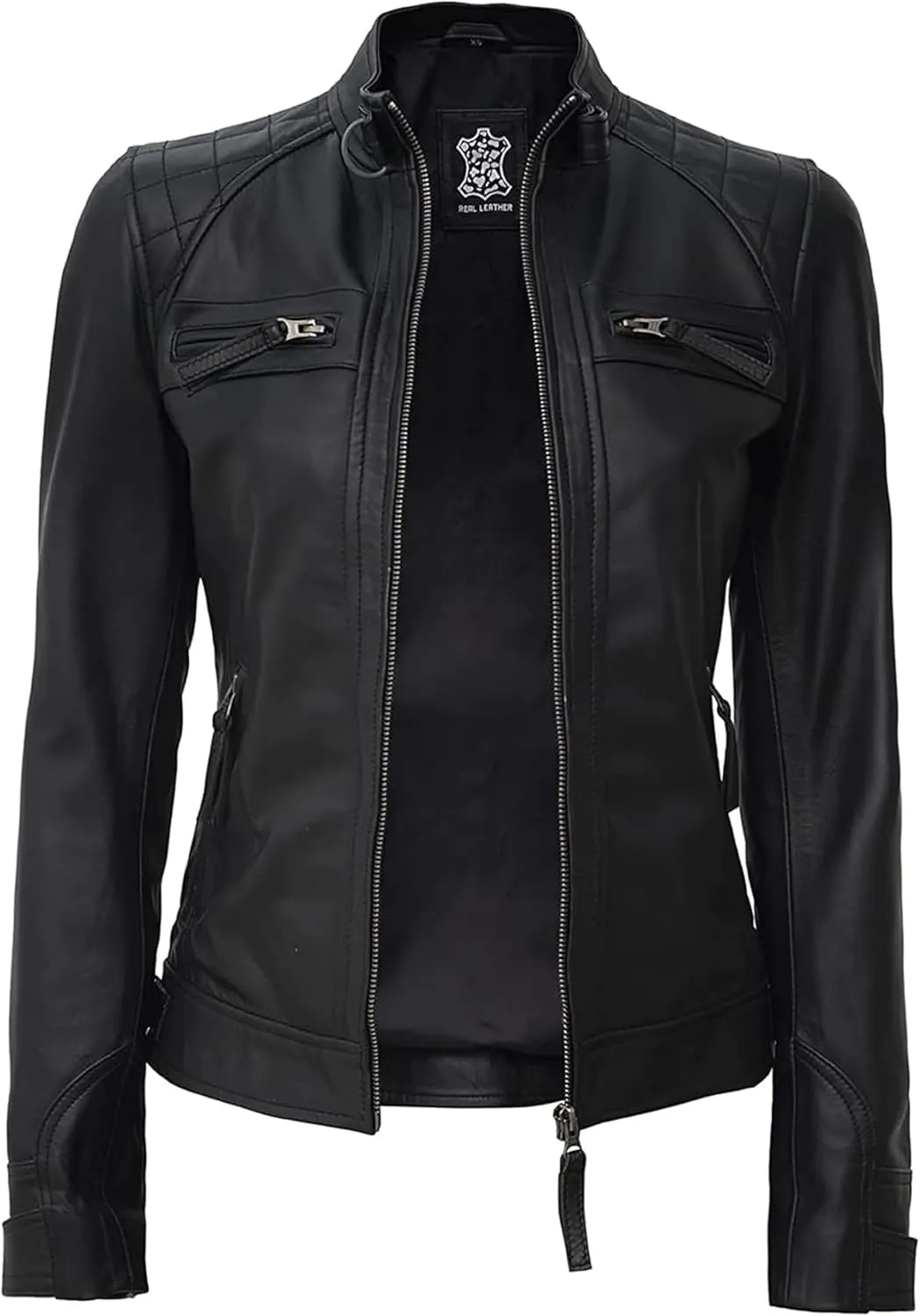 Blingsoul Leather Jacket Women - Quilted Cafe Racer Style Womens Leather Jackets