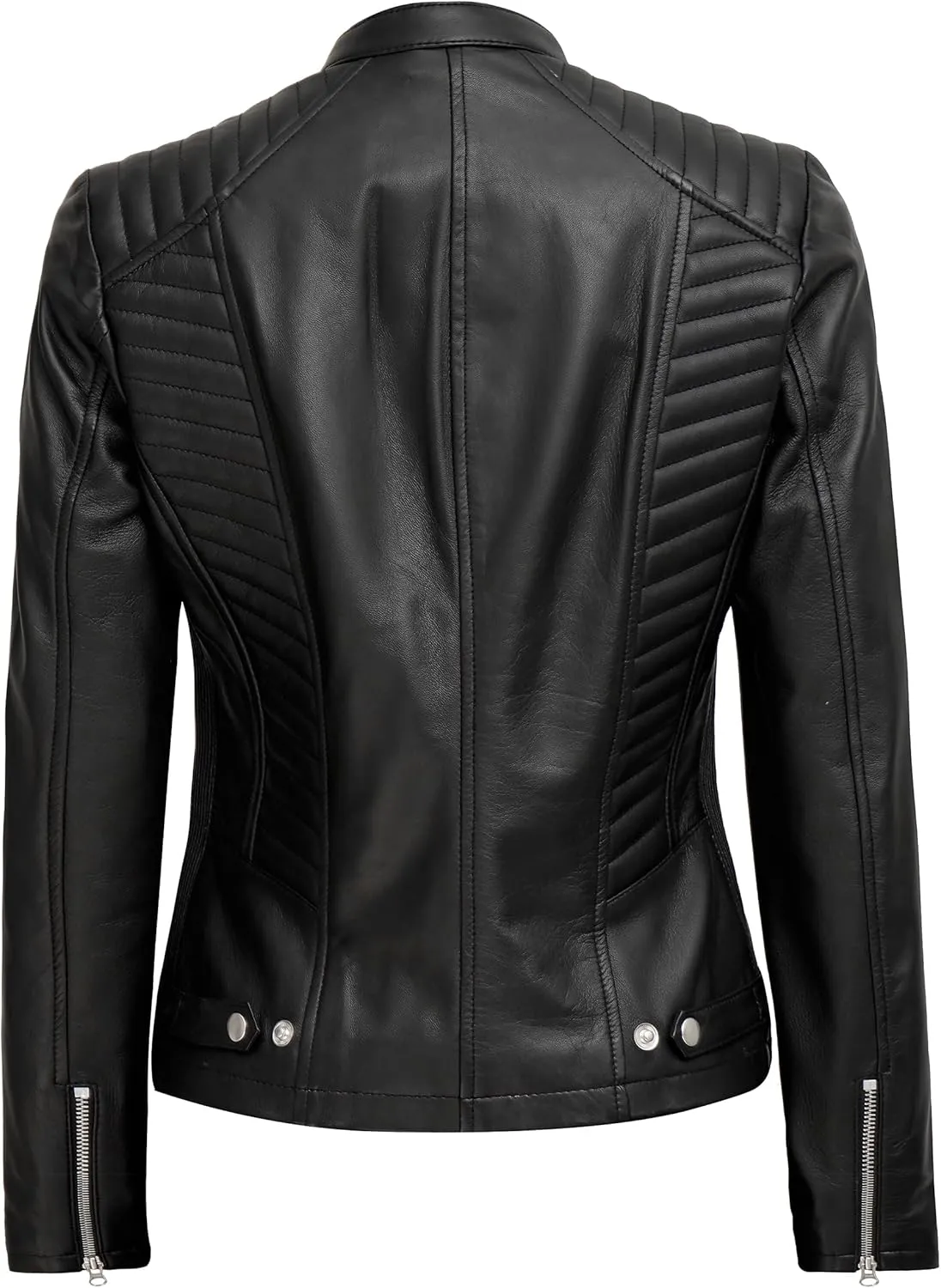 Blingsoul Real Leather Jacket Women - Cafe Racer Style Womens Leather Jackets