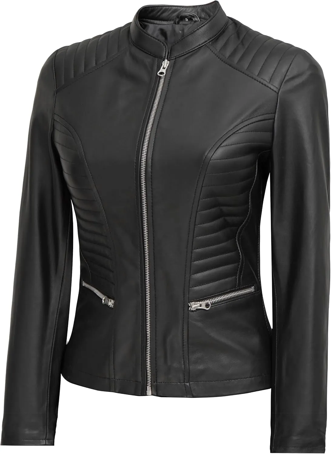 Blingsoul Real Leather Jacket Women - Cafe Racer Style Womens Leather Jackets