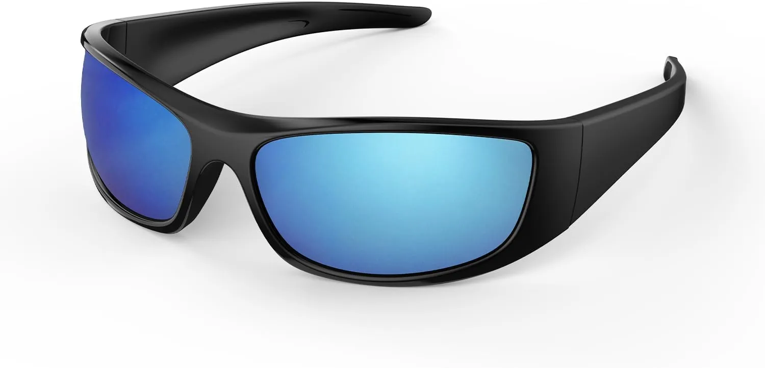 Bloomoak Super Dark Lens Black Polarized Sunglasses | Wrap Around Sport Sunglasses Unisex | UV400 | CAT 4 | For Photophobia