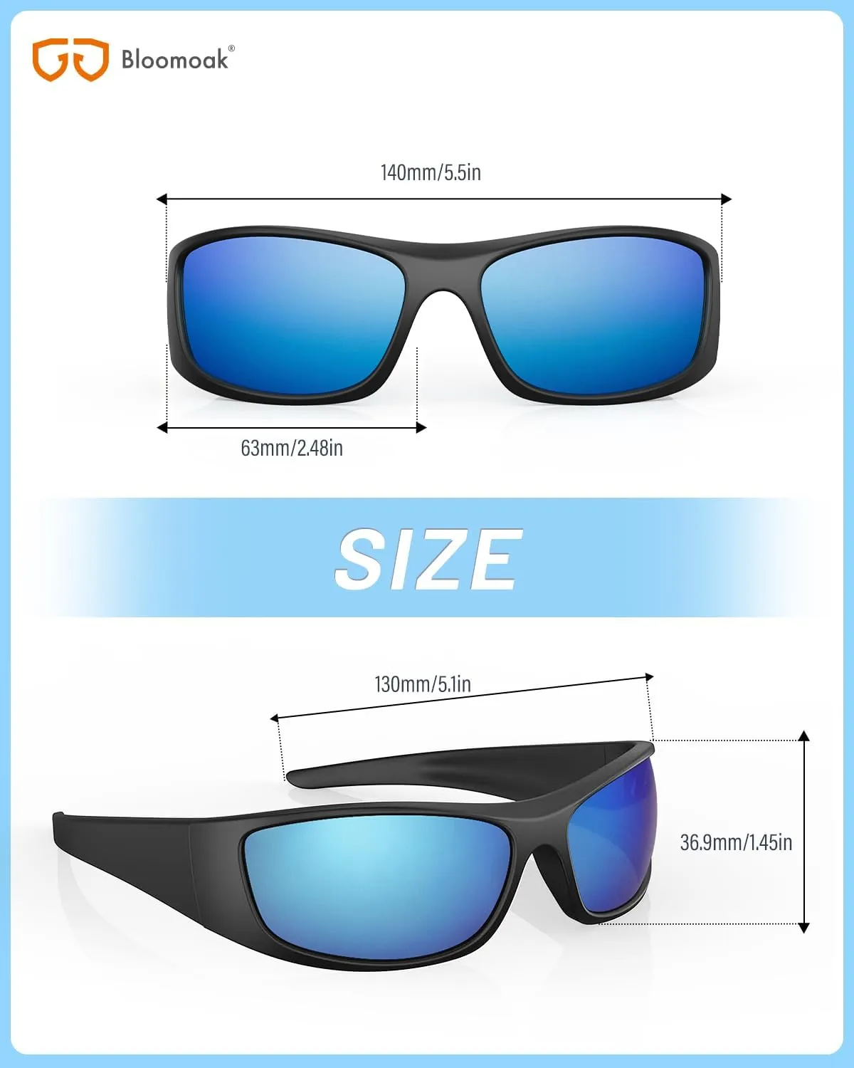 Bloomoak Super Dark Lens Black Polarized Sunglasses | Wrap Around Sport Sunglasses Unisex | UV400 | CAT 4 | For Photophobia