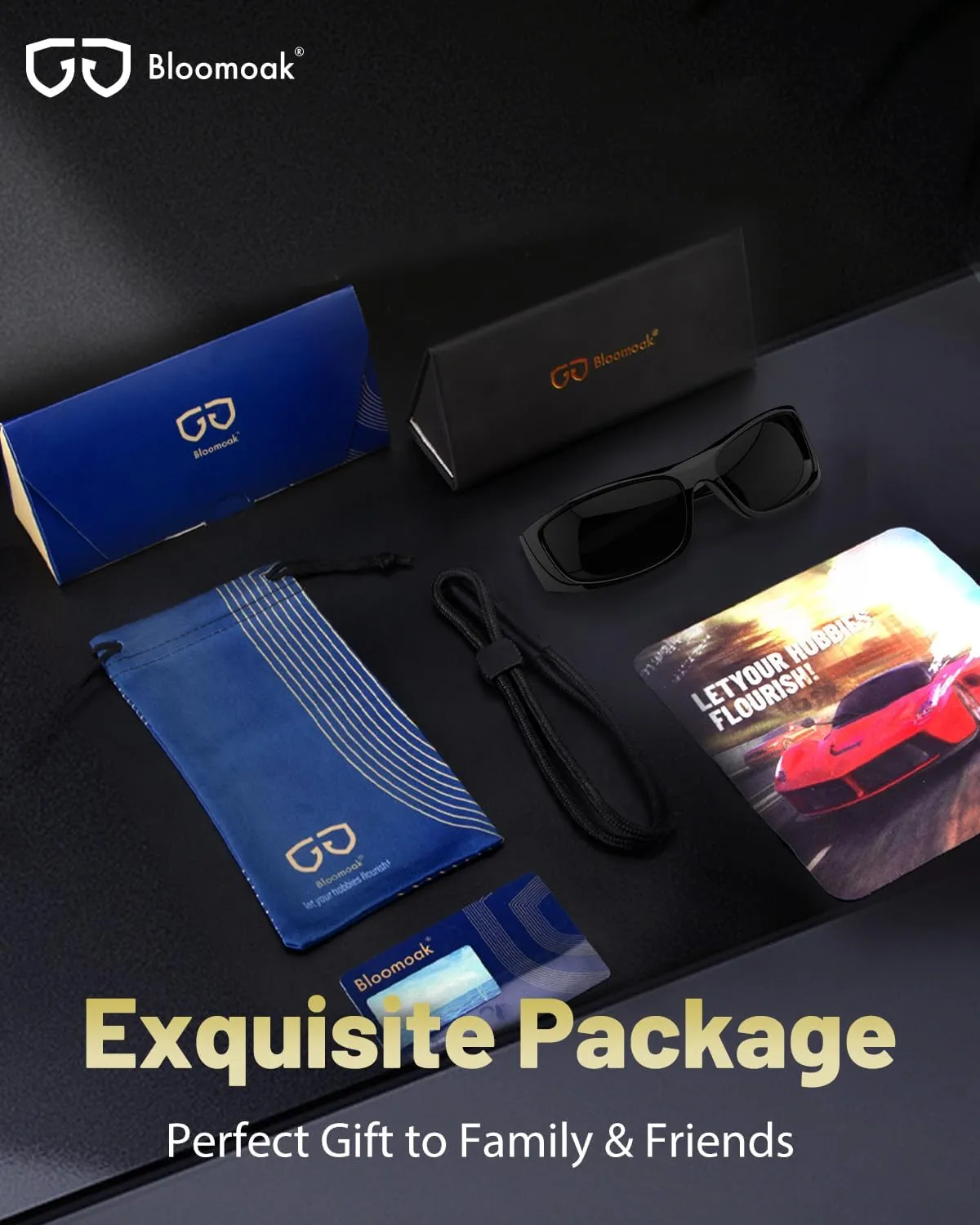 Bloomoak Super Dark Lens Black Polarized Sunglasses | Wrap Around Sport Sunglasses Unisex | UV400 | CAT 4 | For Photophobia