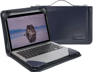 Blue Leather Laptop Messenger Case - Compatible with MSI Prestige 14 Laptop 14"