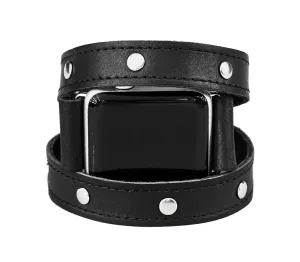 boho stud stitched Leather double wrap band strap compatible with Apple watch 38mm 40mm 41mm 42mm 44mm 45mm 46mm 49mm, Handmade UA 1870st