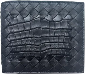 Bottega Veneta Intrecciato Nappa/Genuine Crocodile Leather Bifold Wallet, Black