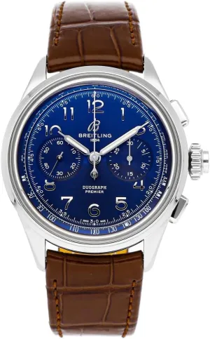 Breitling Premier B15 Duograph Chronograph Hand Wind Blue Dial Men's Watch AB1510171C1P1