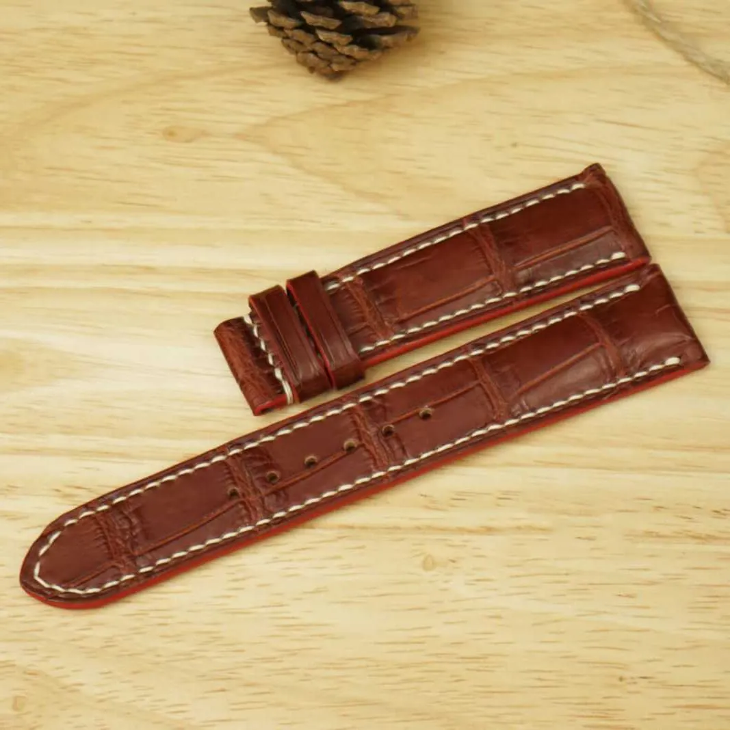 Brown Alligator watch strap, Premium Quality Alligator leather watch band (16mm, Steel Tang Buckle)