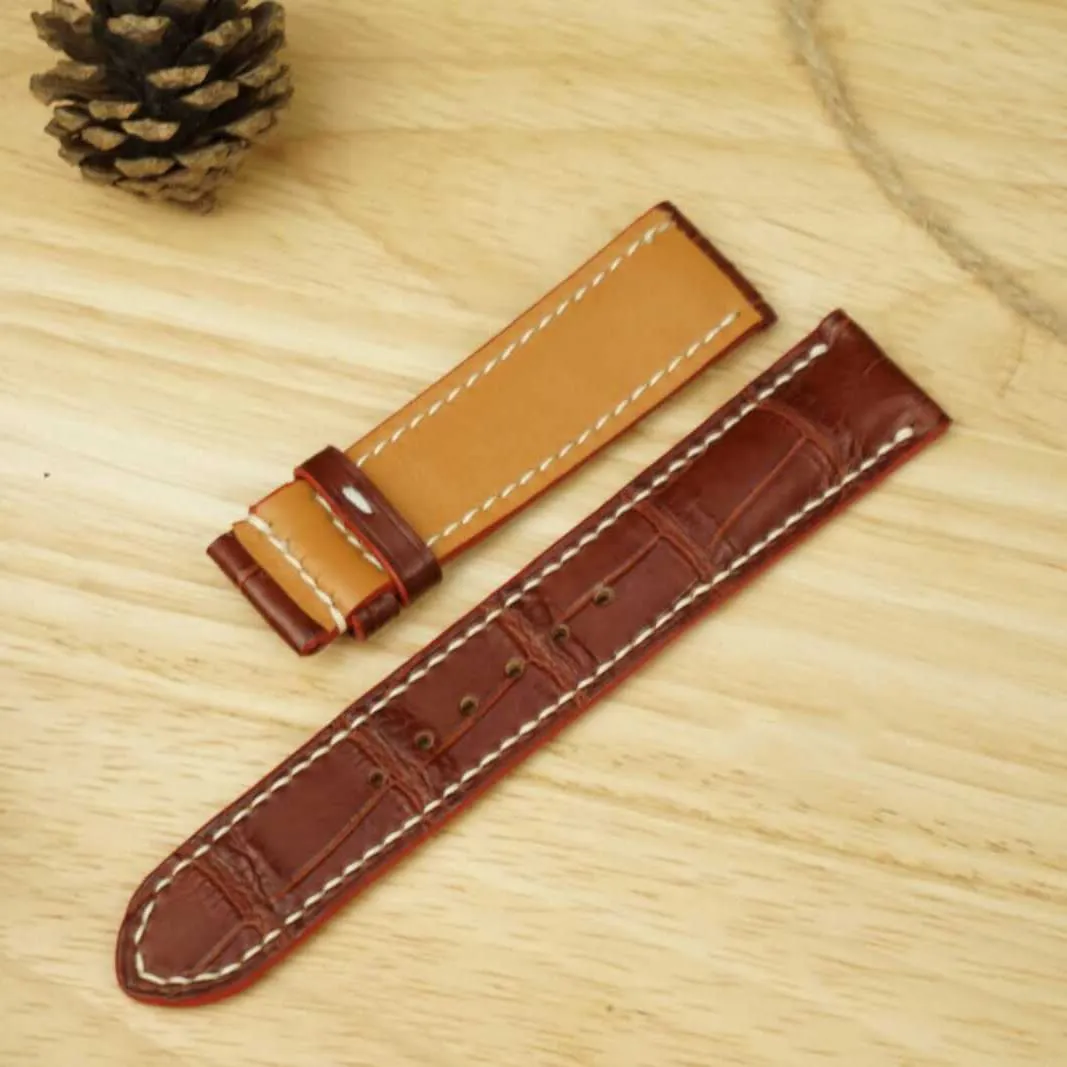 Brown Alligator watch strap, Premium Quality Alligator leather watch band (16mm, Steel Tang Buckle)
