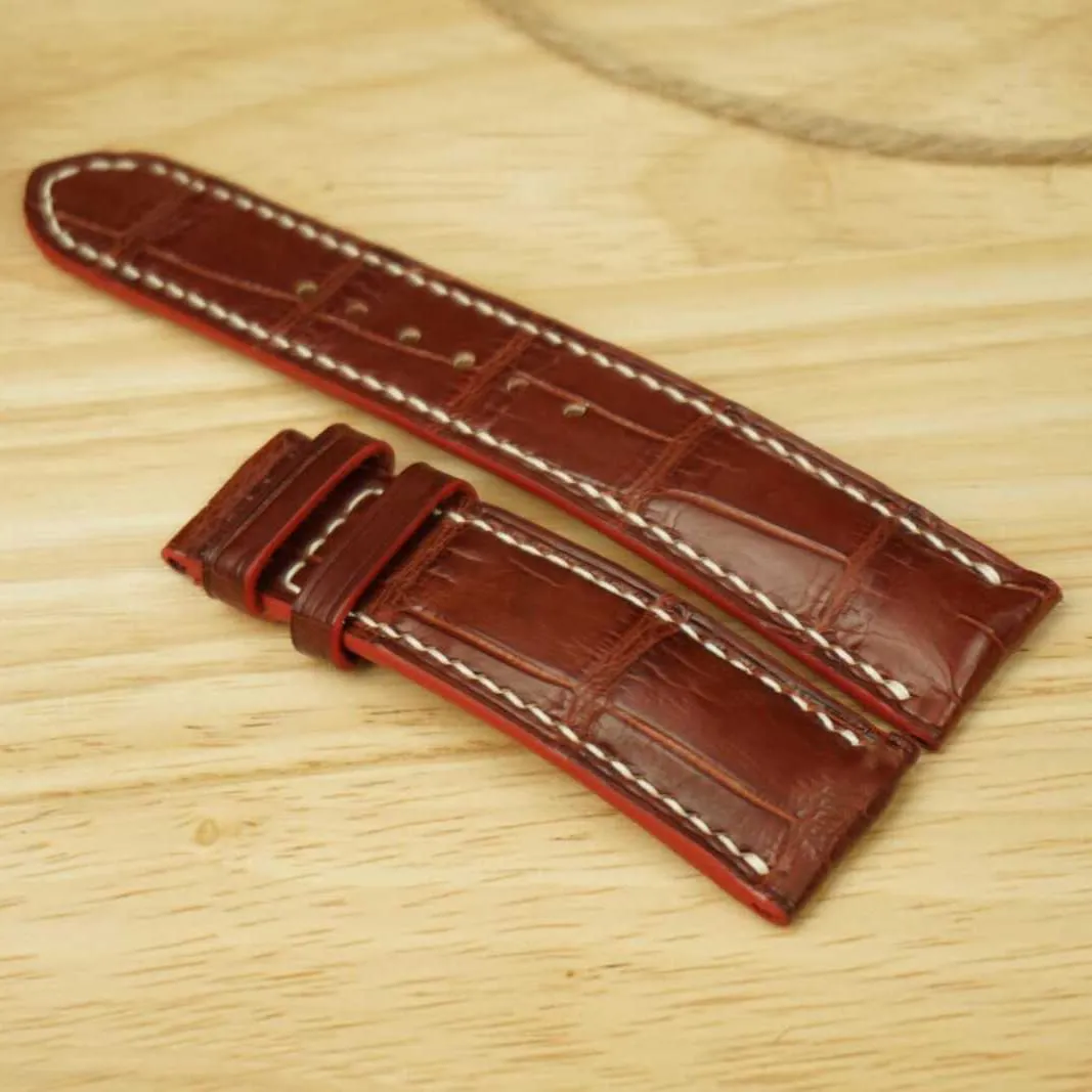 Brown Alligator watch strap, Premium Quality Alligator leather watch band (16mm, Steel Tang Buckle)