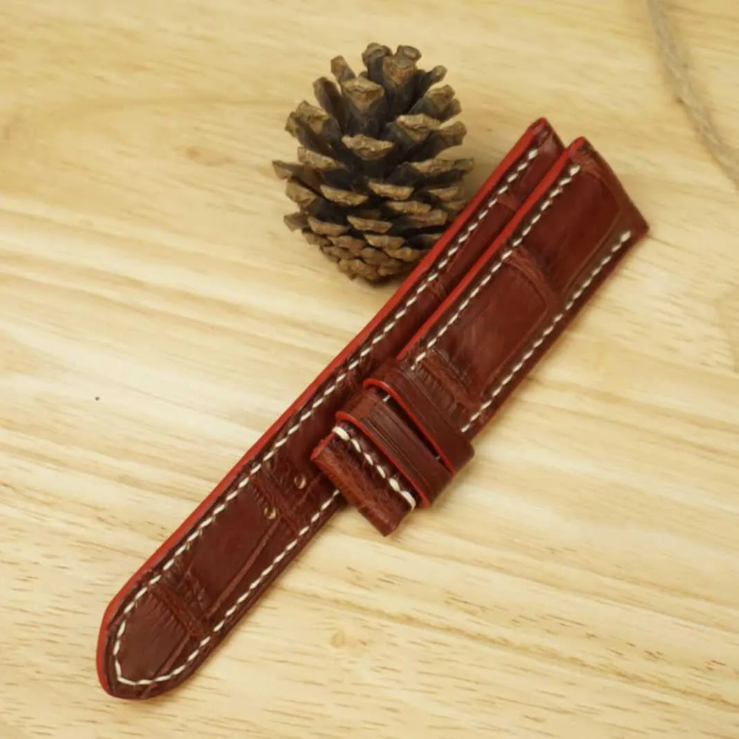 Brown Alligator watch strap, Premium Quality Alligator leather watch band (16mm, Steel Tang Buckle)