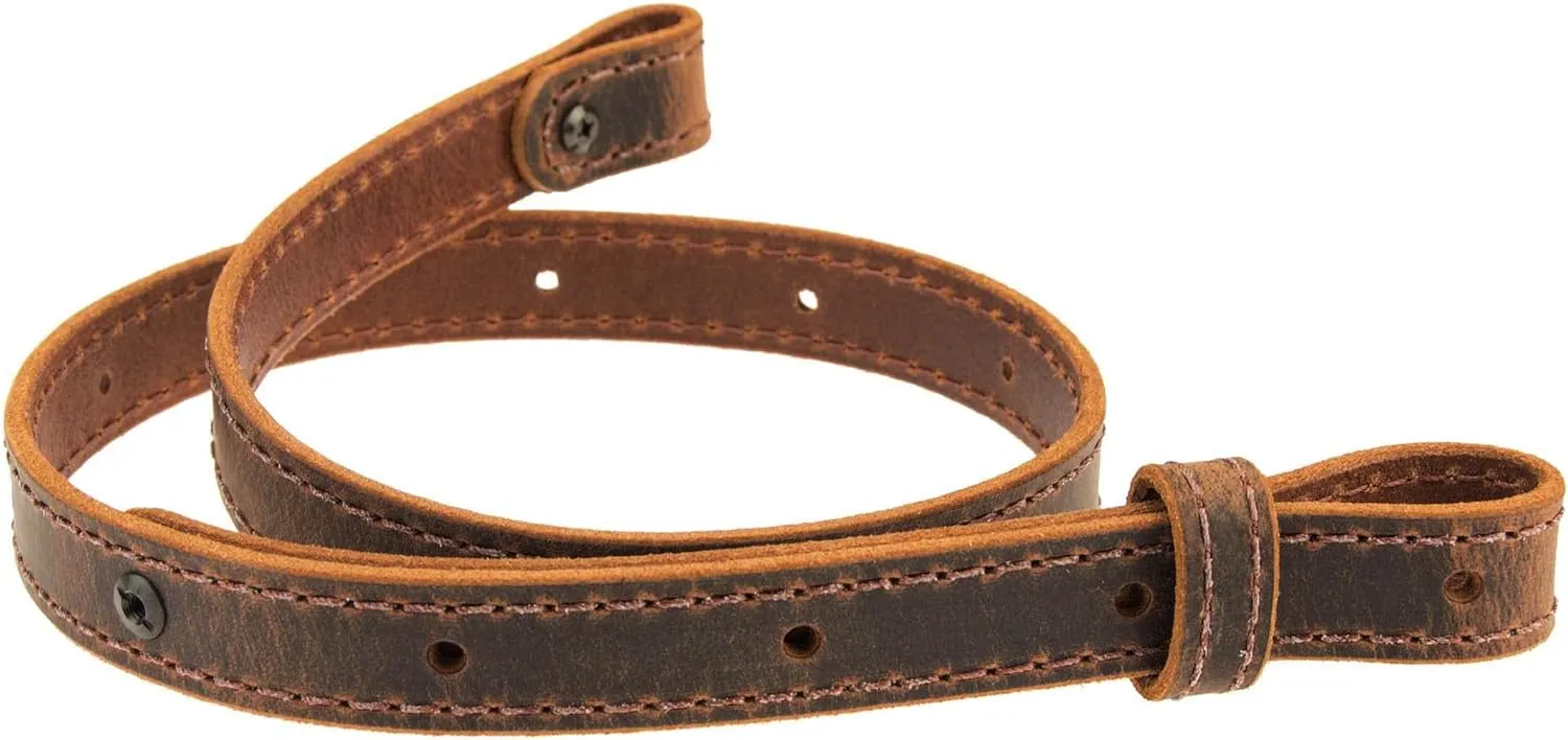 Buffalo Leather Rifle Gun Sling, Crazy Horse/Brown Stitch, Amish Handmade 1" Width - Made in The USA