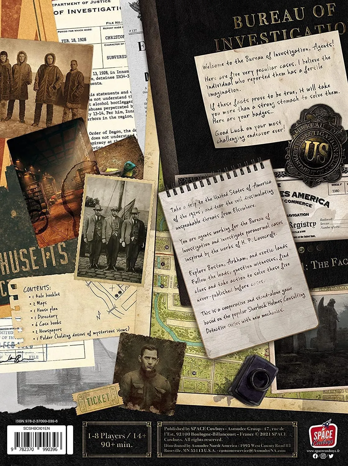 Bureau of Investigation: Investigations in Arkham & Elsewhere Board Game, Cooperative Mystery Game for Kids & Adults, Ages 14 , 1-8 Players, 120-240 Minute Playtime, Made by Space Cowboys