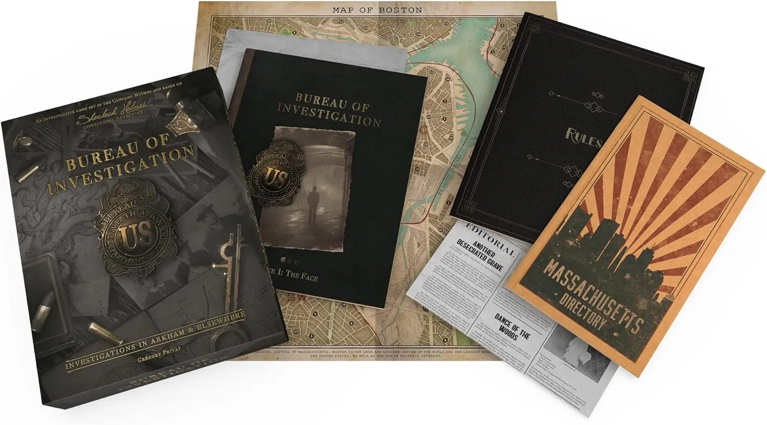 Bureau of Investigation: Investigations in Arkham & Elsewhere Board Game, Cooperative Mystery Game for Kids & Adults, Ages 14 , 1-8 Players, 120-240 Minute Playtime, Made by Space Cowboys