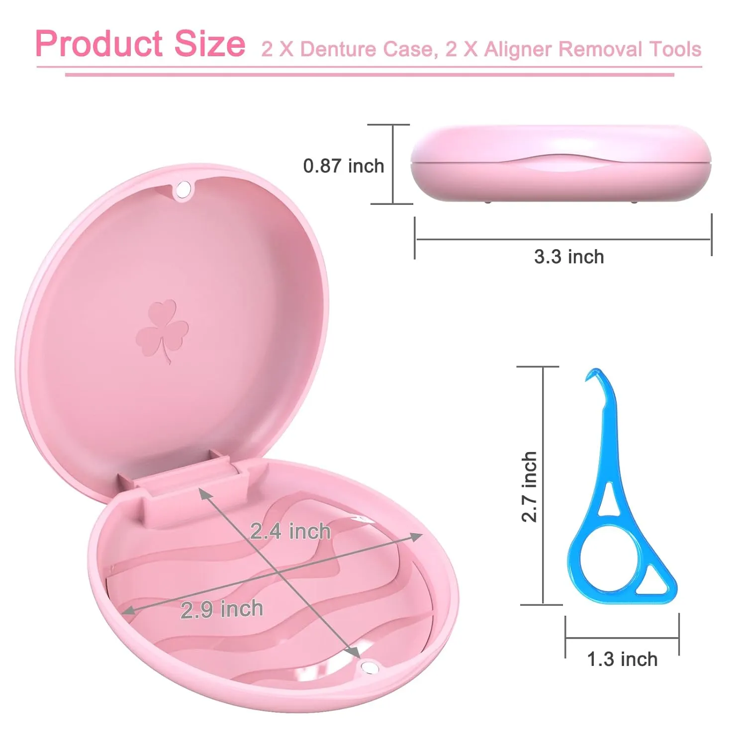 BVN 2 Pcs Retainer Case: Slim Braces Case with 2 Pcs Aligner Removal Tool, Mouth Guard Case, Denture Case, Teeth Aligner Case, Orthodontic Dental Case, Night Guard Case Container Storage Holder Pink.