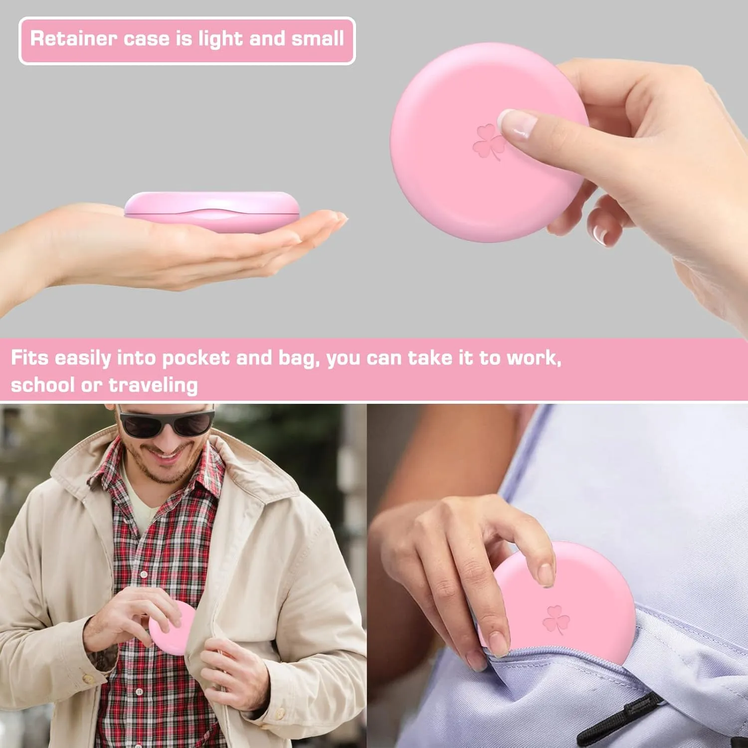 BVN 2 Pcs Retainer Case: Slim Braces Case with 2 Pcs Aligner Removal Tool, Mouth Guard Case, Denture Case, Teeth Aligner Case, Orthodontic Dental Case, Night Guard Case Container Storage Holder Pink.