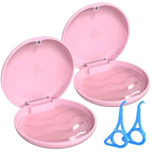 BVN 2 Pcs Retainer Case: Slim Braces Case with 2 Pcs Aligner Removal Tool, Mouth Guard Case, Denture Case, Teeth Aligner Case, Orthodontic Dental Case, Night Guard Case Container Storage Holder Pink.