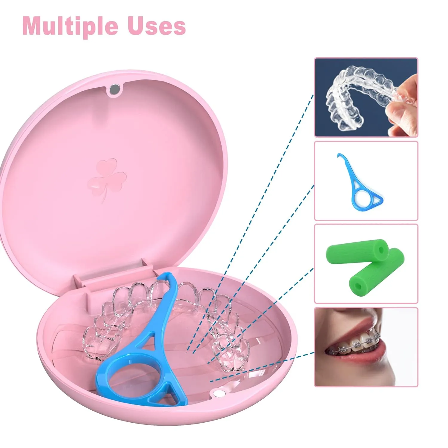 BVN 2 Pcs Retainer Case: Slim Braces Case with 2 Pcs Aligner Removal Tool, Mouth Guard Case, Denture Case, Teeth Aligner Case, Orthodontic Dental Case, Night Guard Case Container Storage Holder Pink.