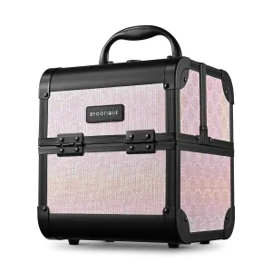 BYOOTIQUE Cosmetology Makeup Train Case 2-Tier Trays Portable Cosmetic Hairstylist Traveling Bag Storage Organizer Lockable Tattoo Box with Mirror for Artist Nail Tech,Blush ForgetMeNot