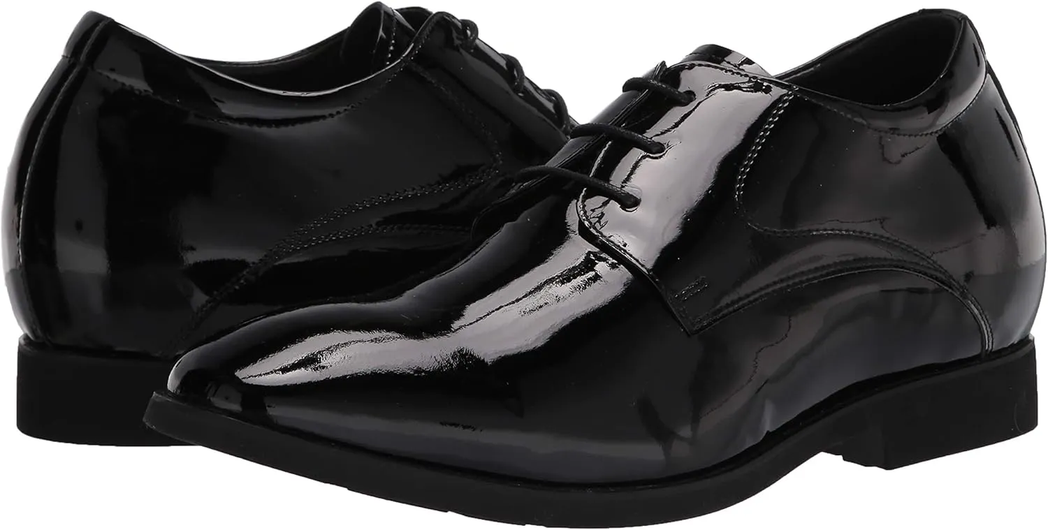 Calden Men's Invisible Height Increasing Elevator Shoes - Black Patent Leather Lace-up Formal Tuxedo Oxfords - 3 Inches Taller - K911929 - Size 10 D(M) US