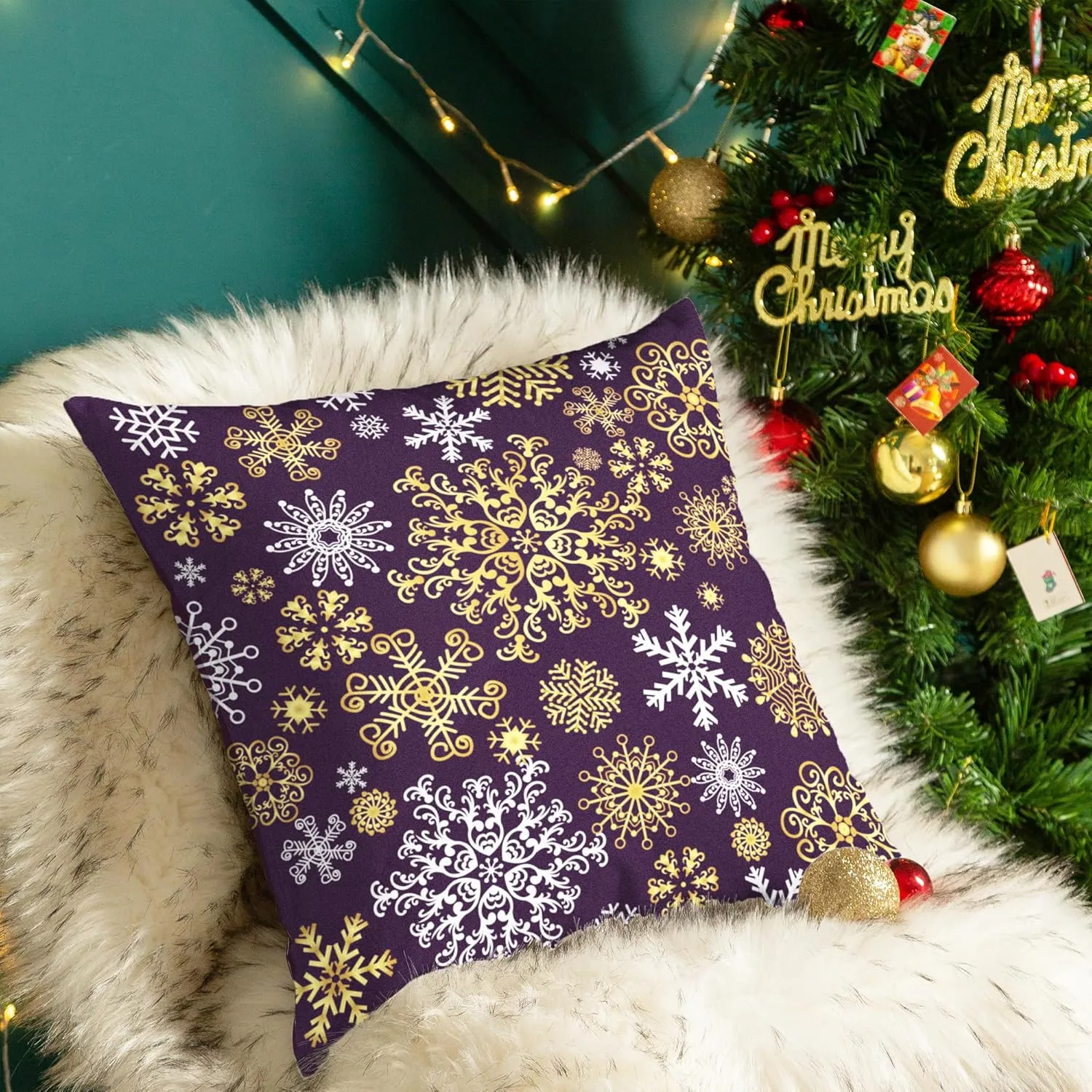 CaliTime Pack of 2 Christmas Cozy Fleece Snowflakes Both Sides Throw Pillow Cases Cushion Covers for Couch Bed Sofa 20 X 20 Inches Deep Purple