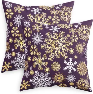 CaliTime Pack of 2 Christmas Cozy Fleece Snowflakes Both Sides Throw Pillow Cases Cushion Covers for Couch Bed Sofa 20 X 20 Inches Deep Purple