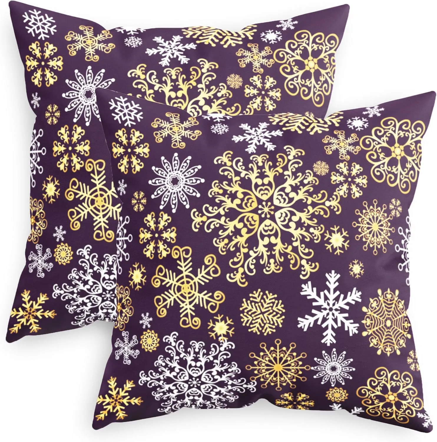 CaliTime Pack of 2 Christmas Cozy Fleece Snowflakes Both Sides Throw Pillow Cases Cushion Covers for Couch Bed Sofa 20 X 20 Inches Deep Purple