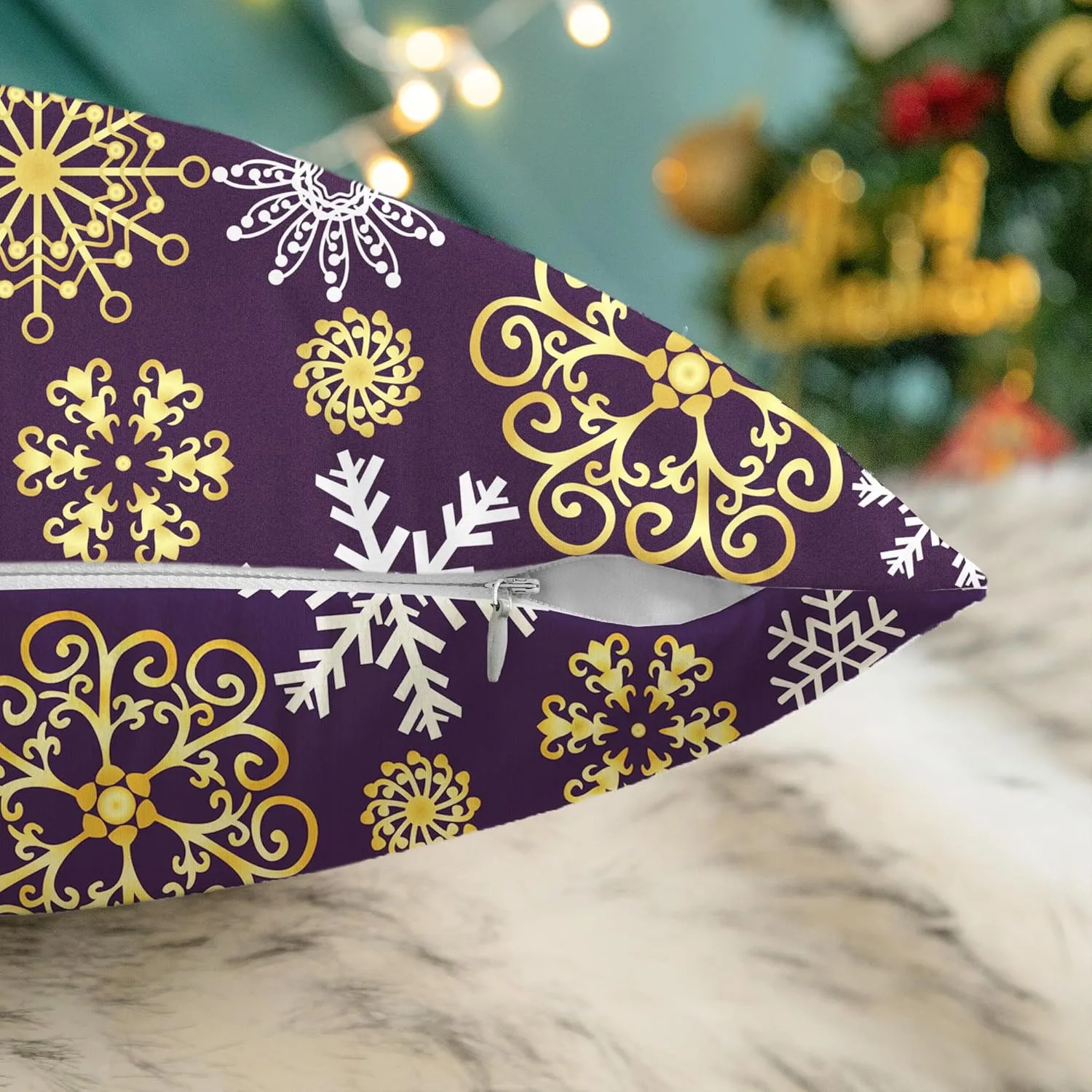 CaliTime Pack of 2 Christmas Cozy Fleece Snowflakes Both Sides Throw Pillow Cases Cushion Covers for Couch Bed Sofa 20 X 20 Inches Deep Purple