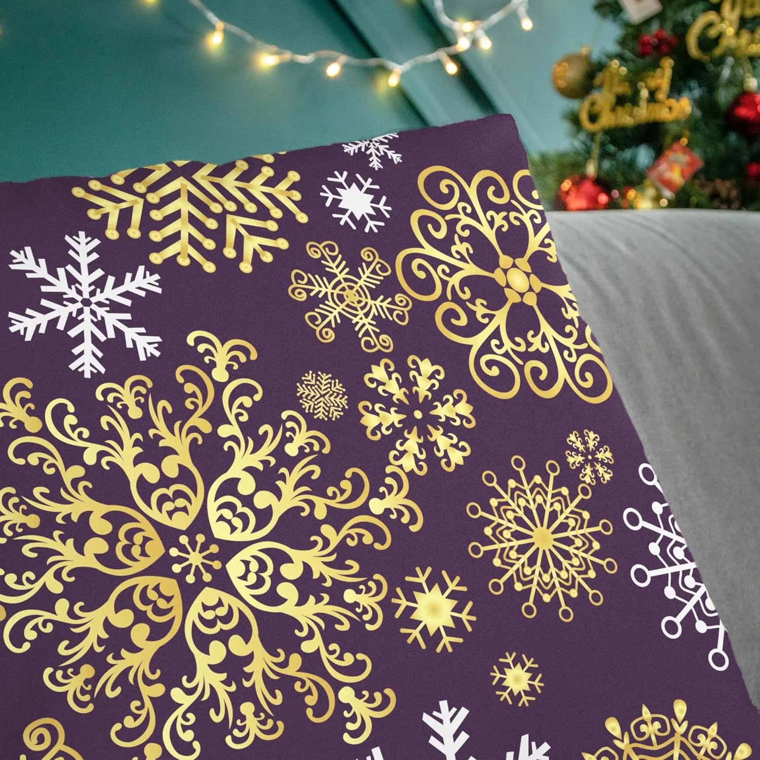 CaliTime Pack of 2 Christmas Cozy Fleece Snowflakes Both Sides Throw Pillow Cases Cushion Covers for Couch Bed Sofa 20 X 20 Inches Deep Purple