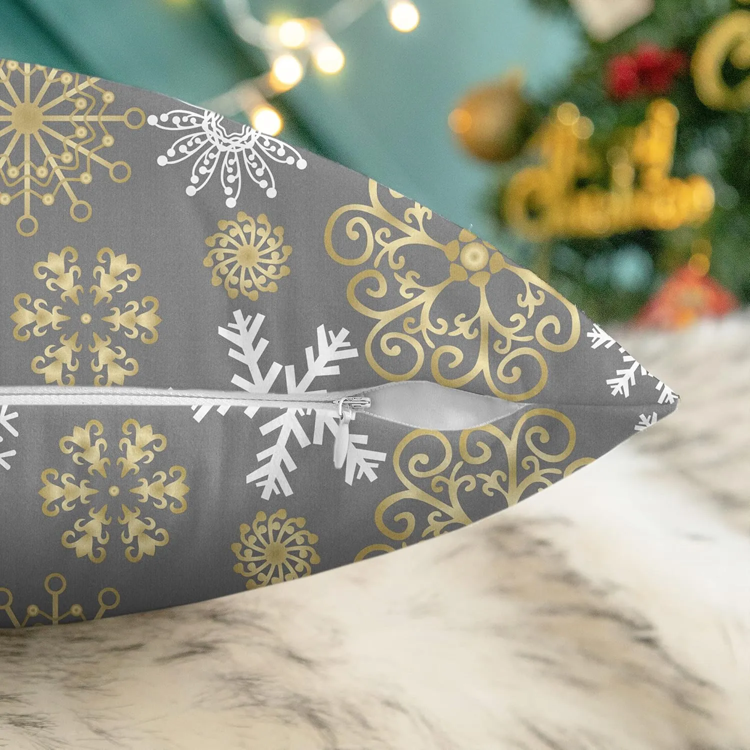 CaliTime Pack of 2 Christmas Cozy Fleece Snowflakes Both Sides Throw Pillow Cases Cushion Covers for Couch Bed Sofa 20 X 20 Inches Medium Grey